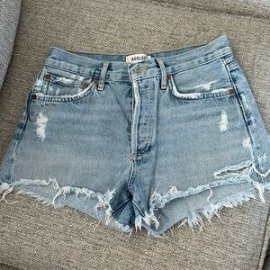 Agolde Light Wash Distressed Denim Cutoff Shorts